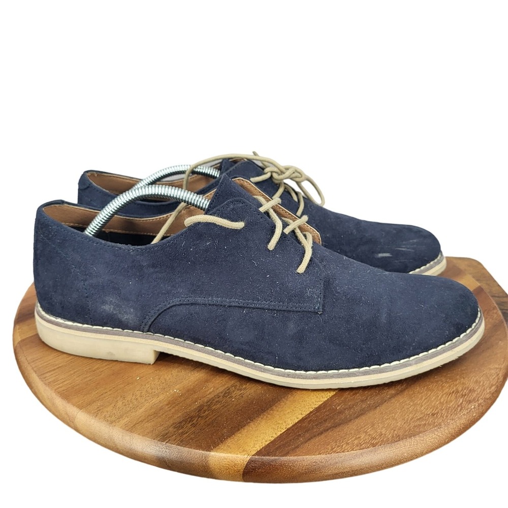 H&M Oxford Shoes Mens 11.5 Blue Canvas Leather Lace Up Dress Shoes‎ 344260